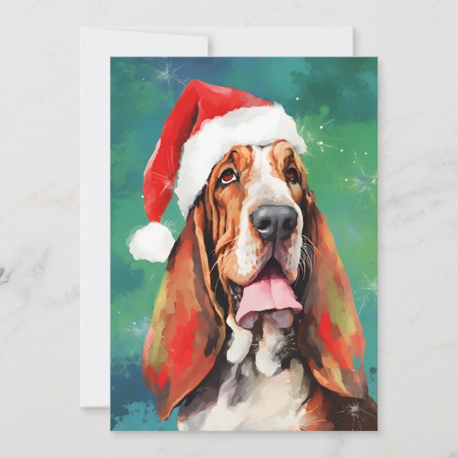 Basset Hound Christmas brush painting artwork Holiday Card (Front)