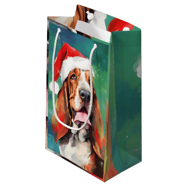 Basset Hound Christmas brush painting artwork Small Gift Bag (Front Angled)