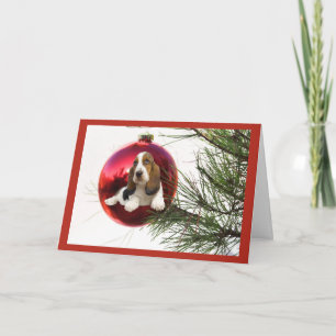 Basset Hound Christmas Card Ball Hanging