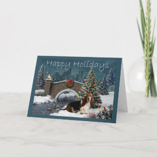 Basset Hound Christmas Card Evening