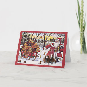 Basset Hound Christmas Card Santa Bears In Sleigh