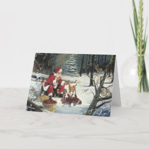 Basset Hound Christmas Card Santa Woods