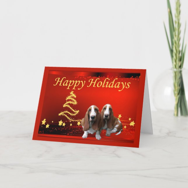 Basset Hound Christmas Card Stars (Front)