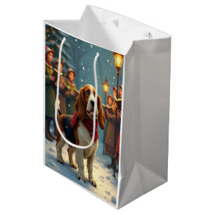 Basset Hound Christmas Carol Singers Painting Medium Gift Bag