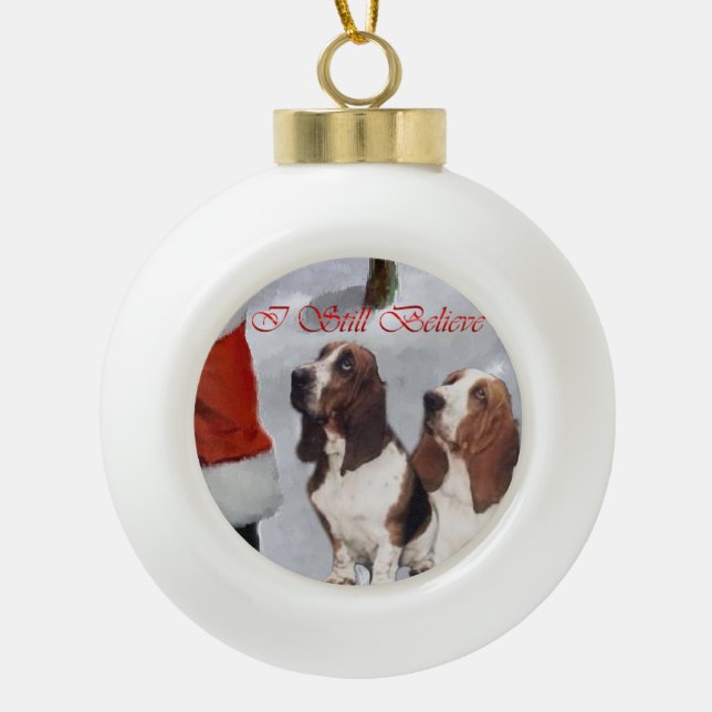 Basset Hound Christmas Ceramic Ball Christmas Ornament (Front)