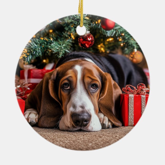 Basset Hound Christmas Ceramic Tree Decoration (Back)