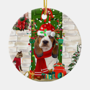 Basset Hound Christmas Ceramic Tree Decoration