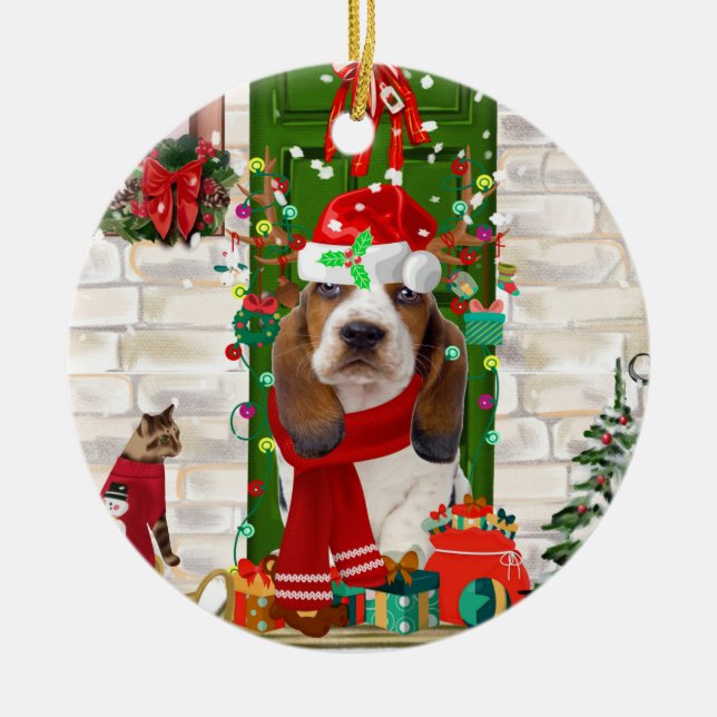 Basset Hound Christmas   Ceramic Tree Decoration (Front)