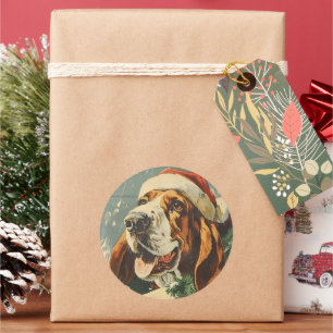 Basset Hound Christmas Classic Round Sticker