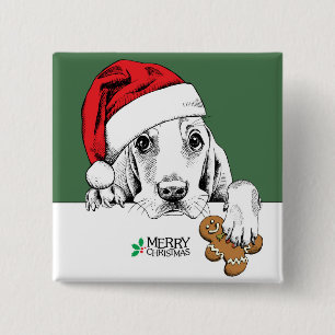 Basset Hound Christmas Cookie 15 Cm Square Badge