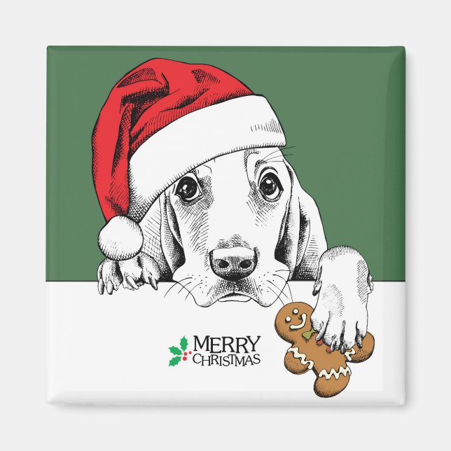 Basset Hound Christmas Cookie Magnet (Front)