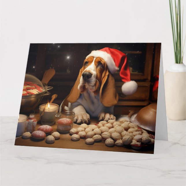 Basset Hound Christmas Cookies Festive Holiday Card (Front)