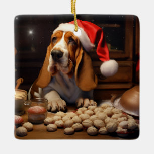 Basset Hound Christmas Cookies Festive Holiday Ceramic Ornament