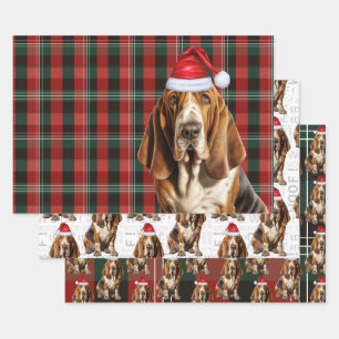 Basset Hound Christmas Dog Red Green Holiday Plaid Wrapping Paper Sheet