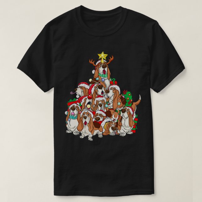 Basset Hound Christmas Dog Tree Dog Santa Xmas  T-Shirt (Design Front)