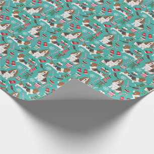 Basset Hound Christmas Dogs Candy Canes Mint Patte Wrapping Paper