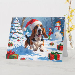 Basset Hound Christmas Festive Snow Scene Card
