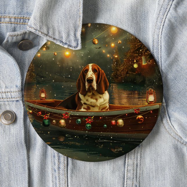 Basset Hound Christmas Festive Voyage 6 Cm Round Badge (In Situ)