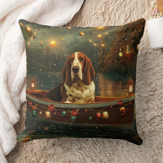 Basset Hound Christmas Festive Voyage Cushion (Blanket)