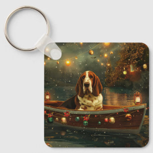 Basset Hound Christmas Festive Voyage Key Ring