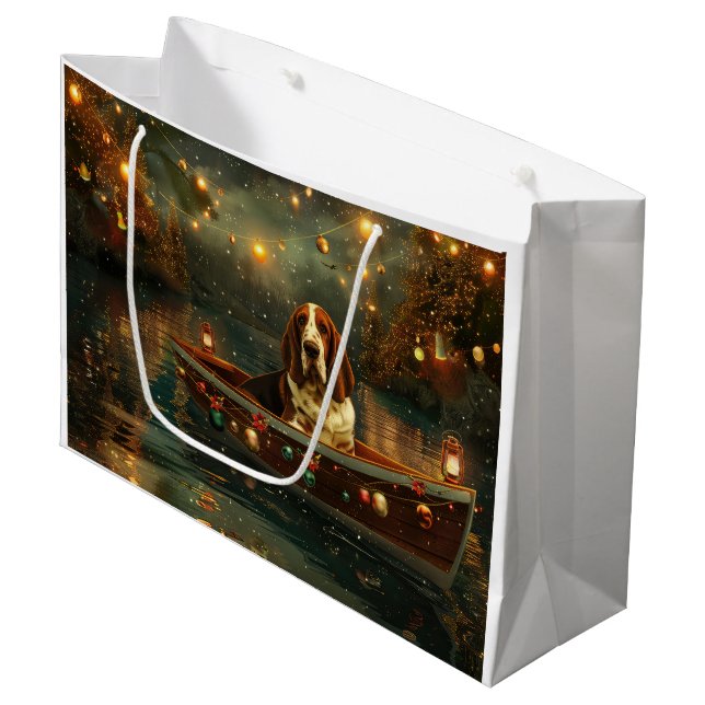 Basset Hound Christmas Festive Voyage Large Gift Bag (Front Angled)