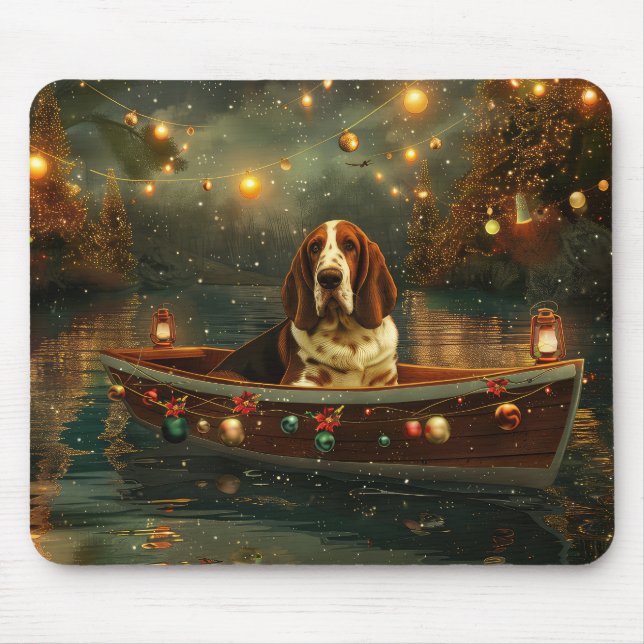 Basset Hound Christmas Festive Voyage Mouse Mat (Front)