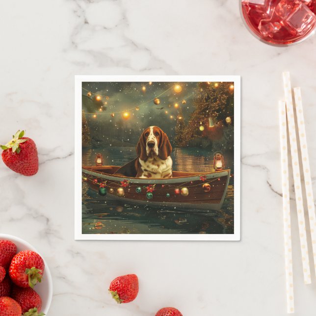 Basset Hound Christmas Festive Voyage Napkin (Insitu)