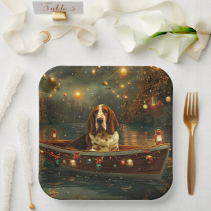 Basset Hound Christmas Festive Voyage Paper Plate