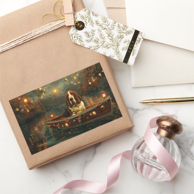 Basset Hound Christmas Festive Voyage Rectangular Sticker (Gifting)