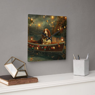Basset Hound Christmas Festive Voyage Square Wall Clock