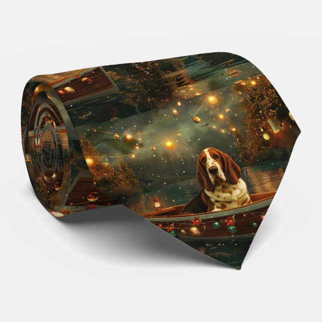 Basset Hound Christmas Festive Voyage Tie (Rolled)