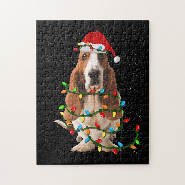 basset hound christmas funny basset hound dog love jigsaw puzzle (Vertical)