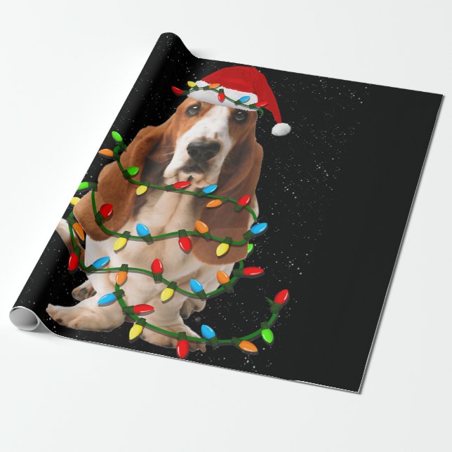 basset hound christmas funny basset hound dog love wrapping paper (Unrolled)