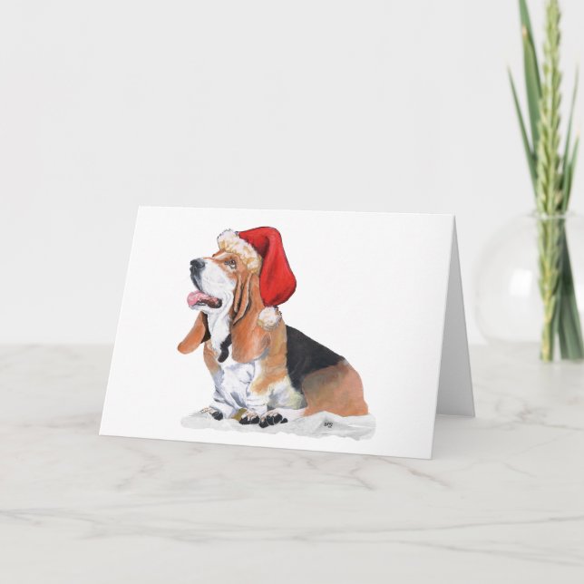 Basset Hound Christmas Holiday Card (Front)