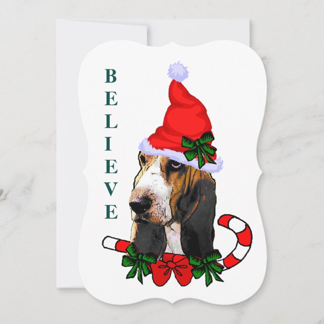 Basset Hound Christmas Holiday Card (Front)