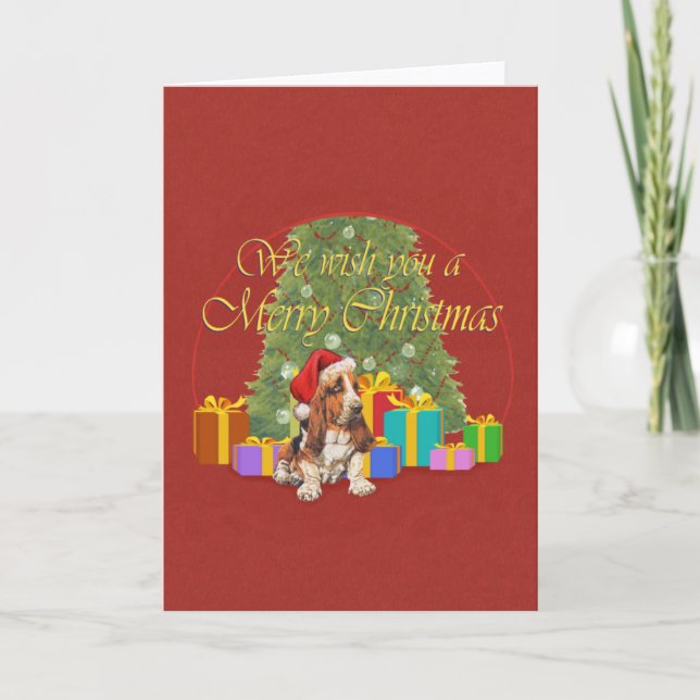 Basset Hound Christmas Holiday Card (Front)
