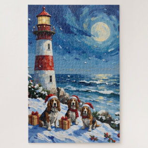 Basset Hound Christmas Lighthouse Holiday Jigsaw Puzzle