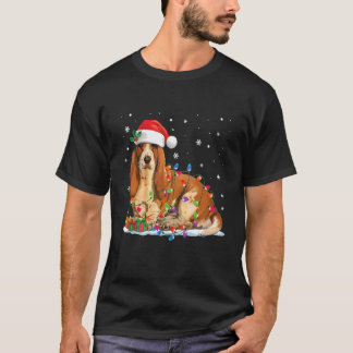 Basset Hound Christmas Lights Pajama Xmas Dogs San T-Shirt