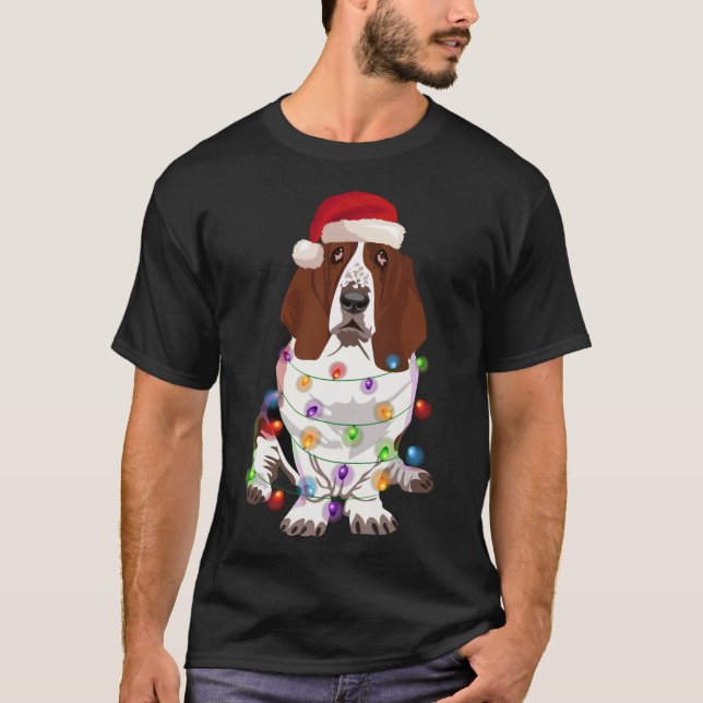 Basset Hound Christmas Lights Xmas Dog Lover T-Shirt (Front)