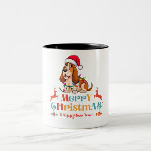 Basset Hound Christmas Lights Xmas Dogs Gifts Two-Tone Coffee Mug