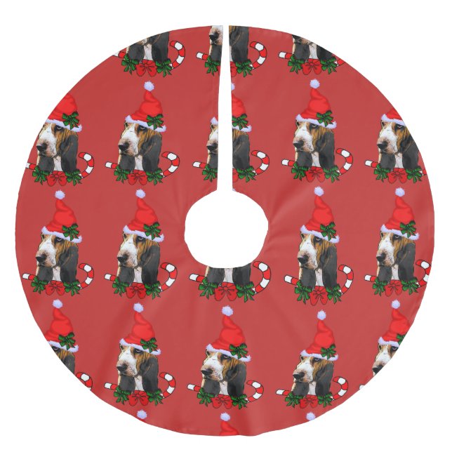 Basset Hound Christmas Merry Brushed Polyester Tree Skirt (Front)