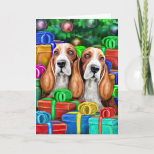 Basset Hound Christmas Open Gifts Holiday Card