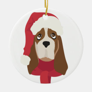 Basset Hound Christmas Ornament. Snow Ceramic Tree Decoration