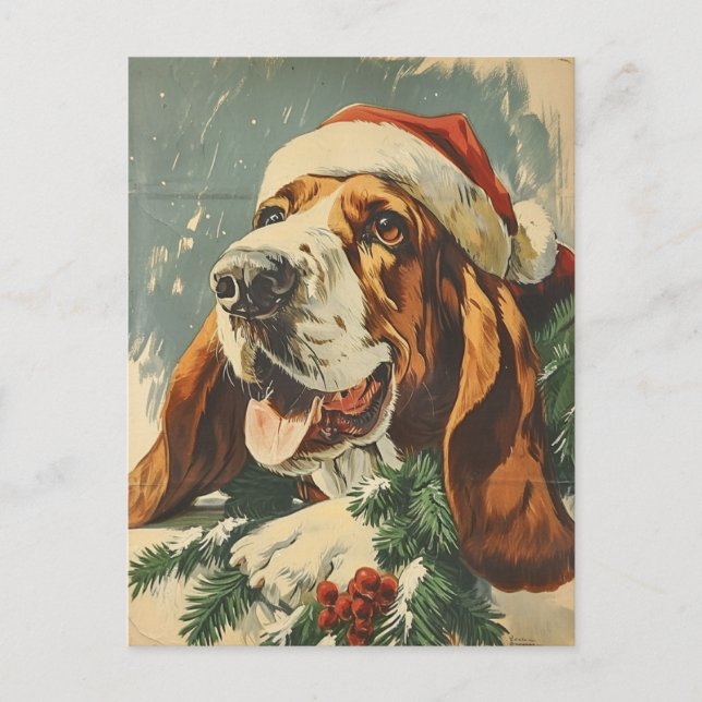 Basset Hound Christmas  Postcard (Front)