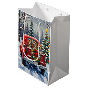 Basset Hound Christmas Red Truck Holiday Medium Gift Bag