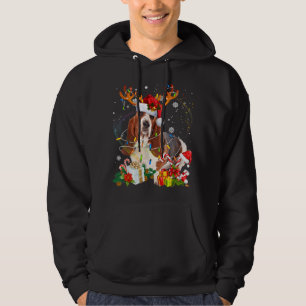 Basset Hound Christmas Reindeer Santa Lights Dog X Hoodie