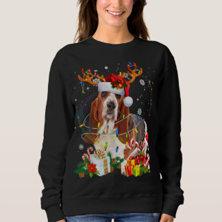 Basset Hound Christmas Reindeer Santa Lights Dog X Sweatshirt