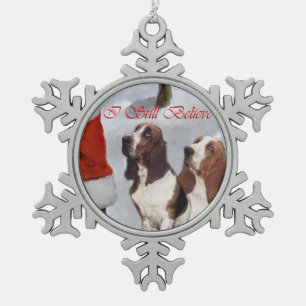 Basset Hound Christmas Snowflake Pewter Christmas Ornament