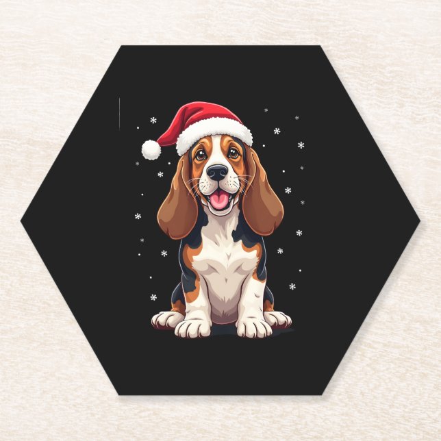 Basset Hound Christmas Tank Top Paper Coaster (Front)