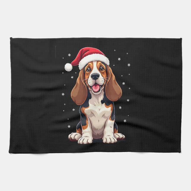 Basset Hound Christmas Tank Top Tea Towel (Horizontal)